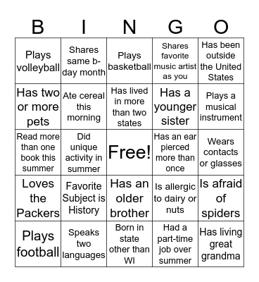 Ice Breaker Bingo Card