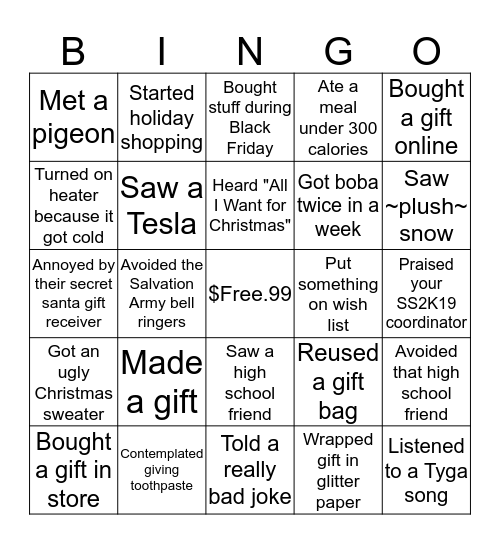 Secret Santa 2k19 Bingo Card