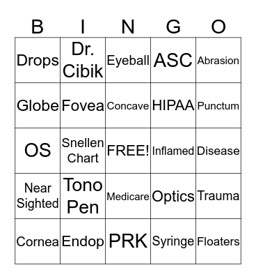 Ophthalmology Bingo Card