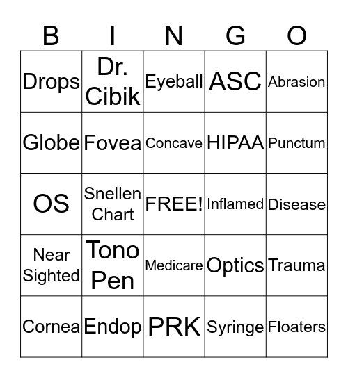 Ophthalmology Bingo Card