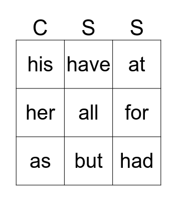 Red Sight Words Bingo Card