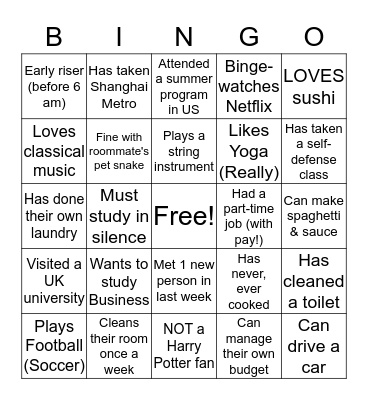 Year 13 University Transition BINGO Card
