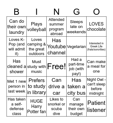 Year 13 University Transition BINGO Card