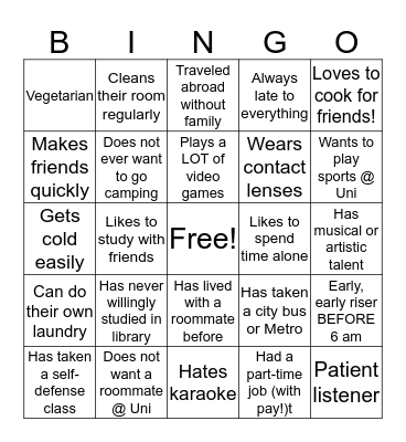 Year 13 University Transition BINGO Card