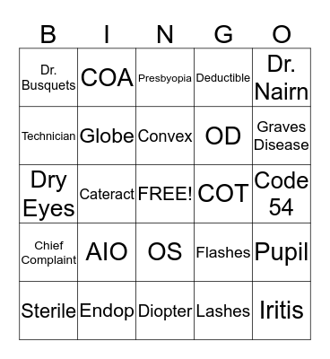 Ophthalmology Bingo Card