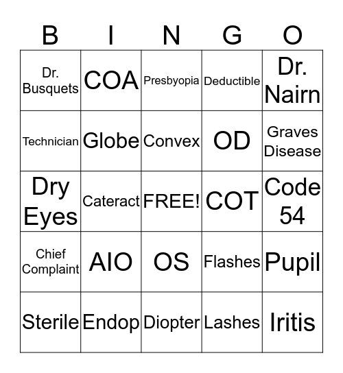 Ophthalmology Bingo Card