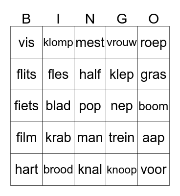 Spelling bingo Card