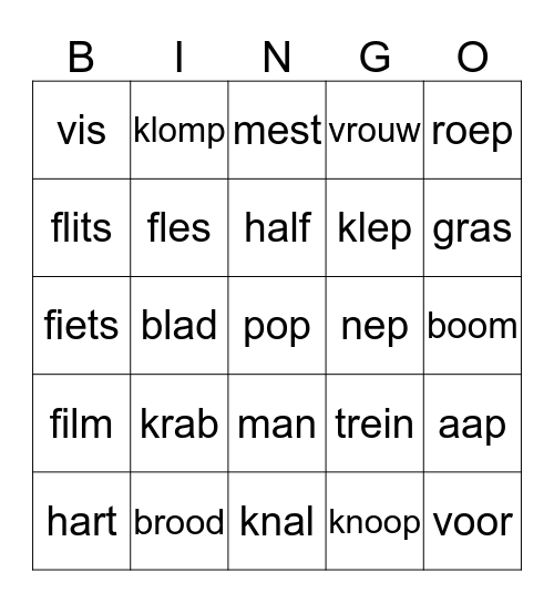 Spelling bingo Card