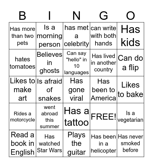 GTKY Bingo Card