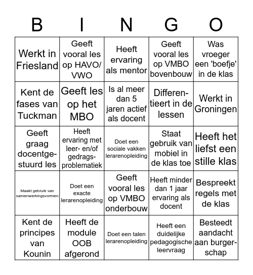 Docent als Pedagoog Bingo Card