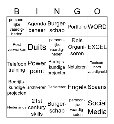 BINGO introductieweek VAKKEN Bingo Card