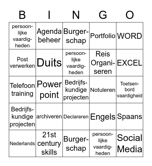 BINGO introductieweek VAKKEN Bingo Card