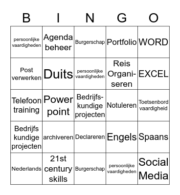 BINGO introductieweek VAKKEN Bingo Card