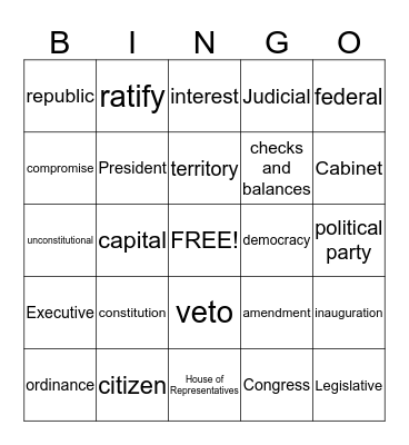 Forming a New Nation Bingo Card