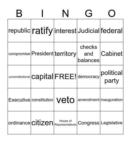 Forming a New Nation Bingo Card