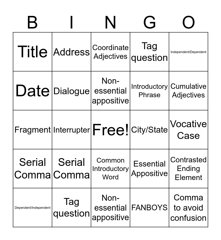 practice-with-comma-rules-bingo-card
