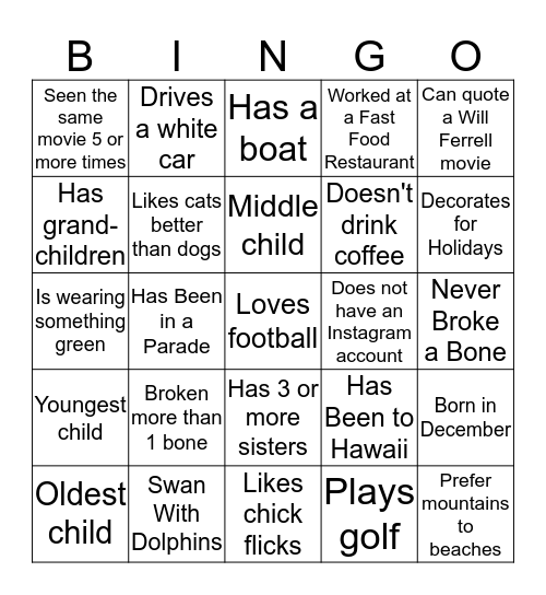 People Bingo  Bingo Card