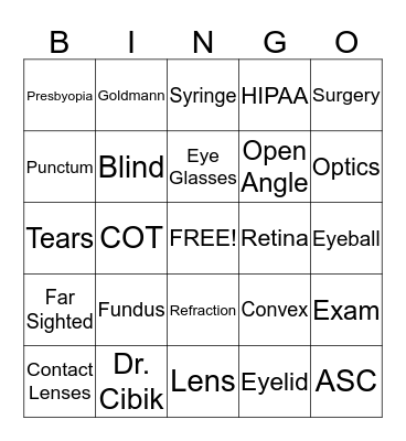 Ophthalmology Bingo Card