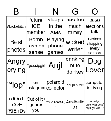 ANJALIIIIIIIII b1Ng0 Bingo Card