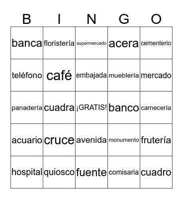 Español II Bingo Card