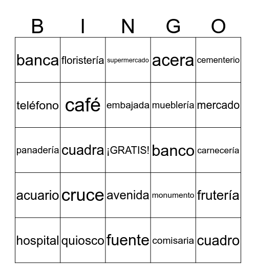 Español II Bingo Card