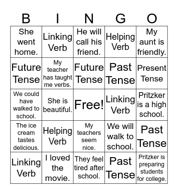 Verbs Bingo! Bingo Card