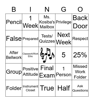General Music Bingo Card