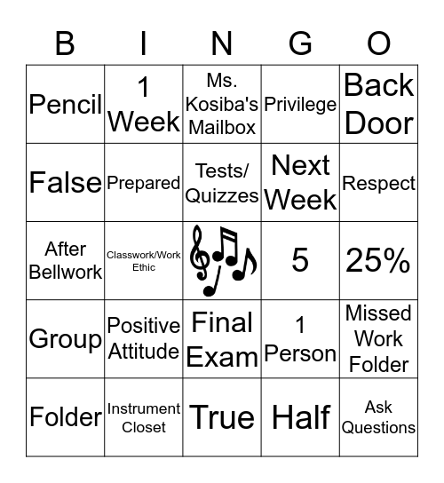 General Music Bingo Card