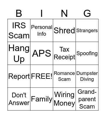 ElderSAFE Bingo Card