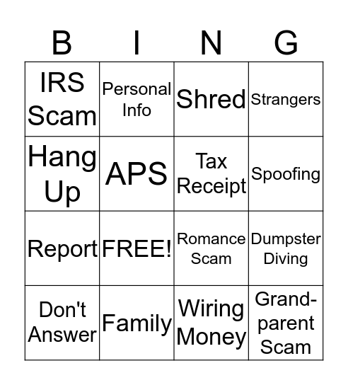 ElderSAFE Bingo Card