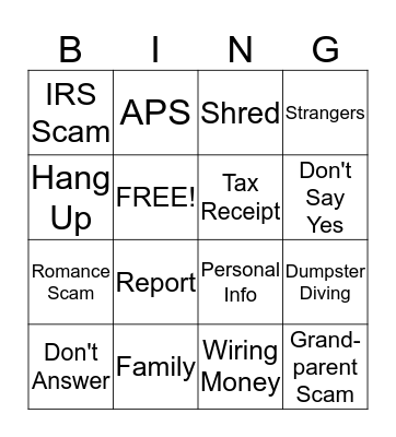 ElderSAFE Bingo Card