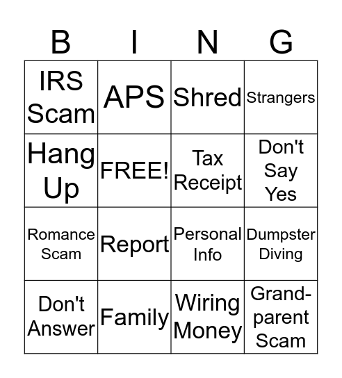 ElderSAFE Bingo Card