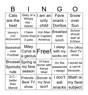 Do I know the class? Bingo Card
