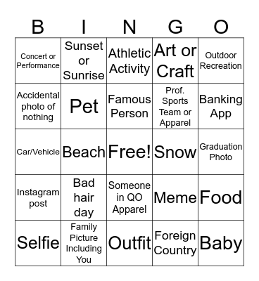 Cell Phone Bingo Card