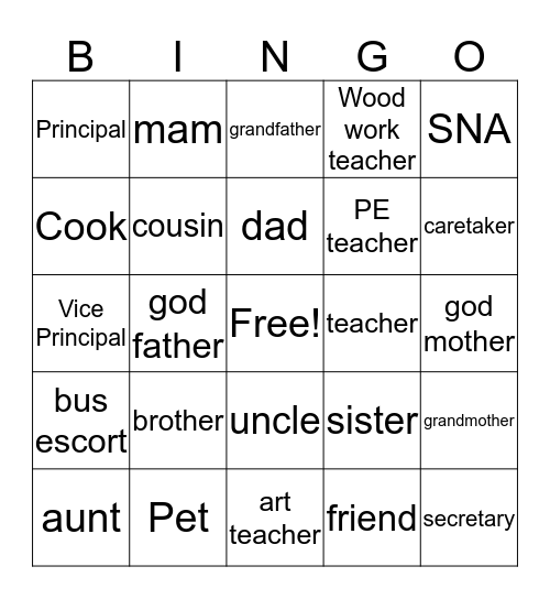 Home and School Bingo Card