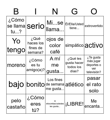 Español 2A: C1L1 Bingo Card