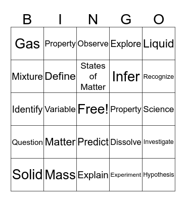 Properties of Matter Bingo Card