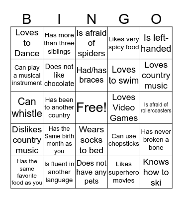 Icebreaker Bingo Card