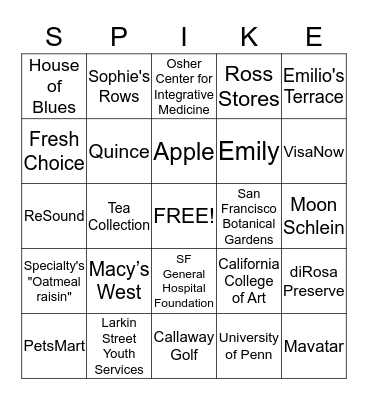 SPIKE Bingo Card