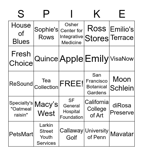 SPIKE Bingo Card