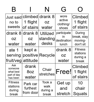 Healthy Meetings Bingo Card