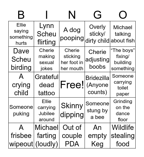 Nuptial Bingo Card