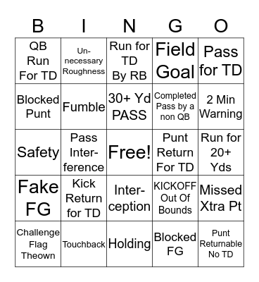 Football BINGO! Bingo Card