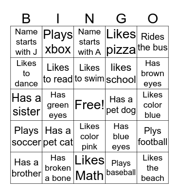 Find a Friend Bingo Card
