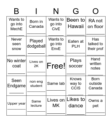 Human Bingo Card