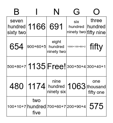 Number BINGO Card