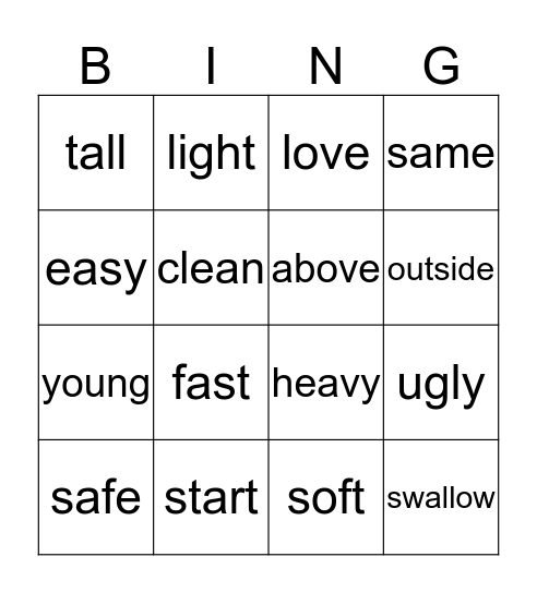 THE OPPOSITE Bingo Card