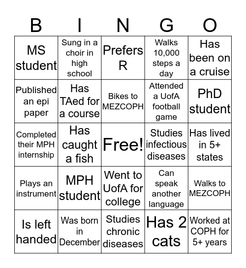 Epi BINGO  Bingo Card