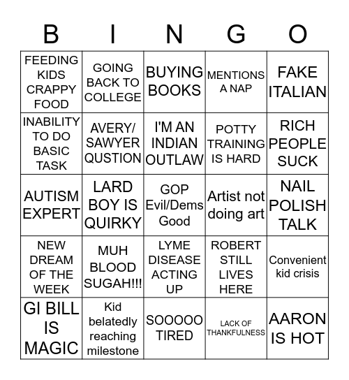 Tori Bingo Card