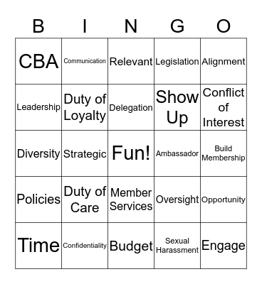 Chair Bingo Card